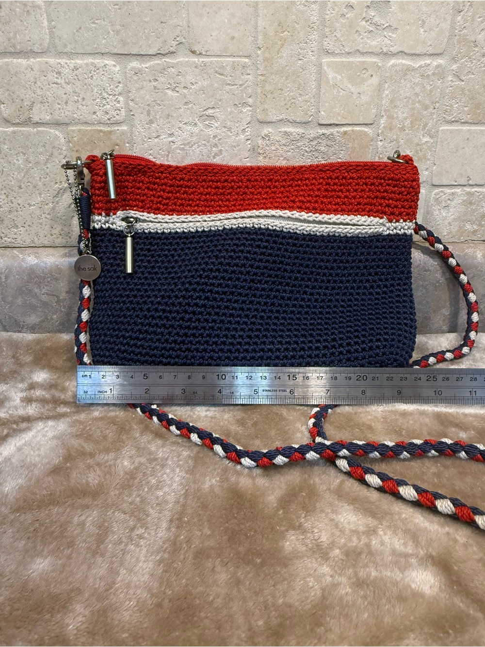 The Sak Handmade Navy, Red & White Star Crochet Crossbody Bag - Picture 4 of 6